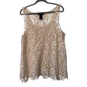 Lane Bryant Womens Ivory Lace Tank Top 18/20 Sleeveless Cottage Bohemian